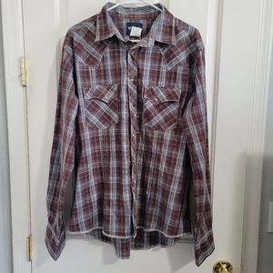 Mens Wrangler long sleeve pearl snap shirt sz Large